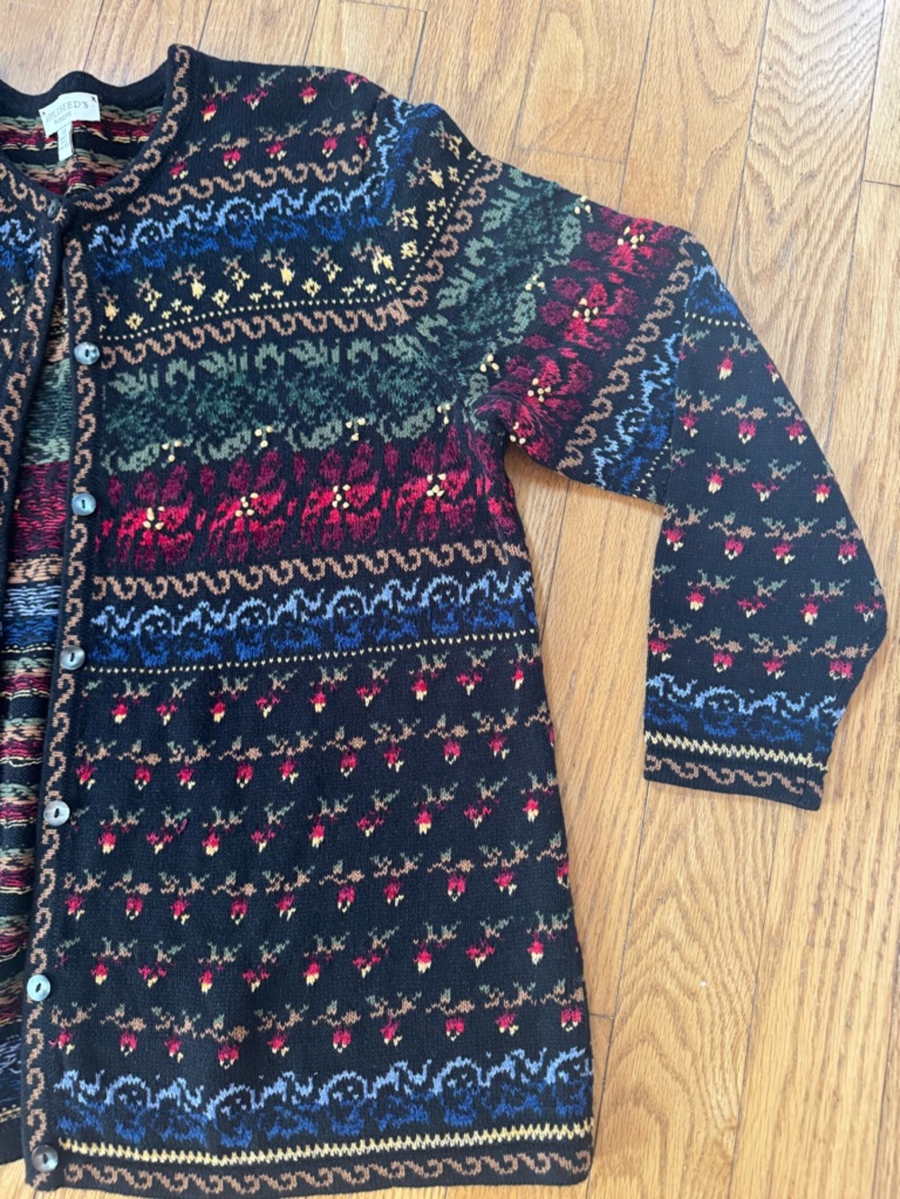 Appleseeds Women‎ Sweater Cardigan 1X Front Button Multi Print Cottage Grandma - Picture 2 of 11